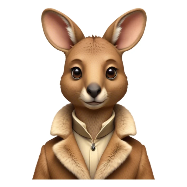 Cinematic Realistic Noble Kangaroo Portrait Emoji, Poised and dignified, with a strong, athletic build and a detailed, tawny coat rendered in natural fur texture, a distinctly elongated face with alert, expressive eyes and a subtle snout, high shine, intelligent and resolute, styled with an air of outback authority, focused and attentive, soft glowing outline, capturing the essence of a watchful and confident kangaroo that appears ready to bound out of the screen with effortless power! sticker