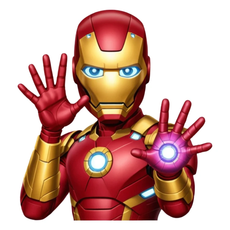 create an ironman with the infinity gauntlet emoji make it look really nice and make him snap his fingers with the infinity stone sticker