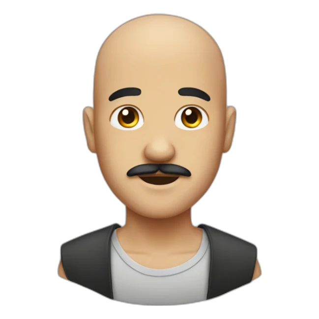 shaved head with mustache sticker