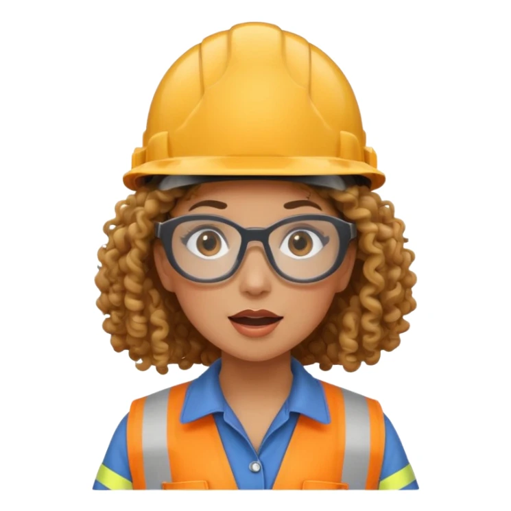 surprised construction worker curly haired woman wearing ppe sticker
