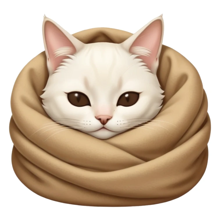 A white Siamese cat sleeps in a brown blanket sticker