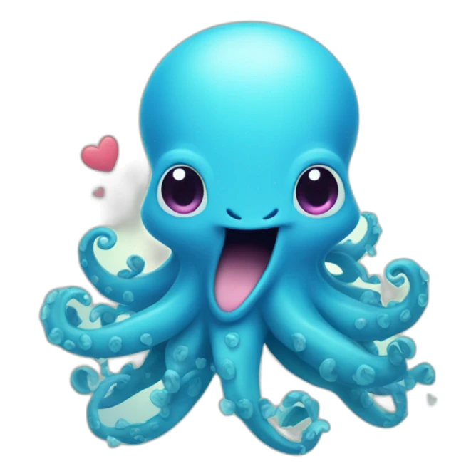 cute blue kraken with adorable face with many hearts around sticker