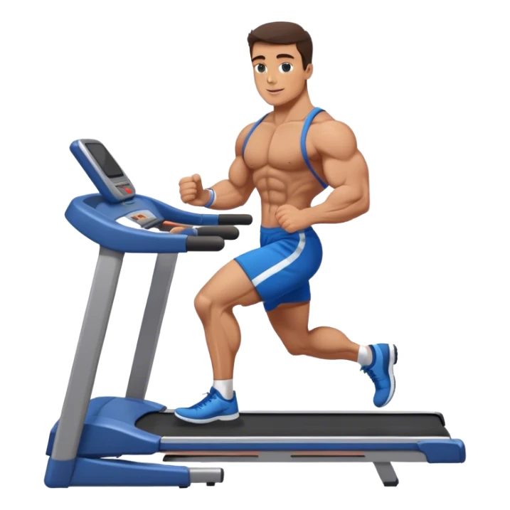 brunette male bodybuilder blue shorts treadmill sticker