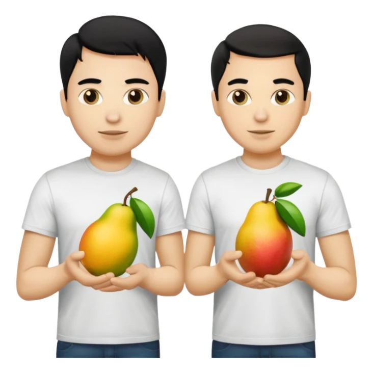 BLACK HAIR LIGHT SKIN MAN WITH A T-SHIRT WITH A MANGO ON IT, AND HIS BOSS LIGHT SKIN MAN BLONDE HAIR DANDOLE DINERO sticker