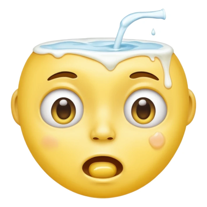 A normal yellow face emoji with eyes facing up and milk leaking from its mouth sticker