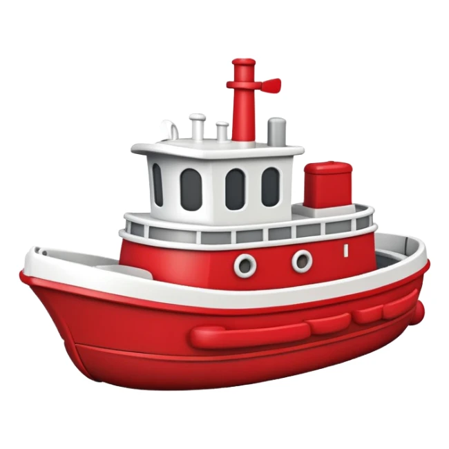 A wooden toy tugboat with a happy face and rosy cheeks sticker