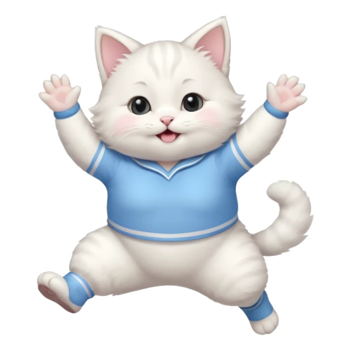A chubby white kitten in pastel uniform jumping in cheer pose. sticker