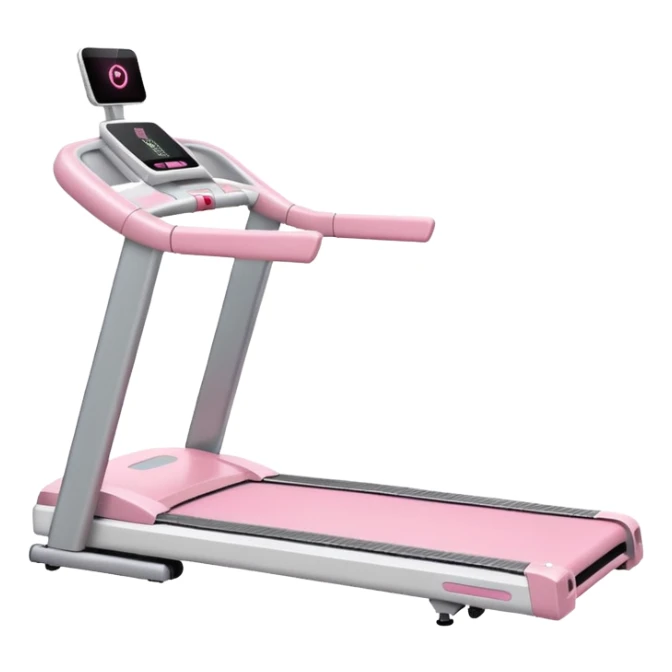 White treadmill with pastel pink LED details, minimal backdrop sticker
