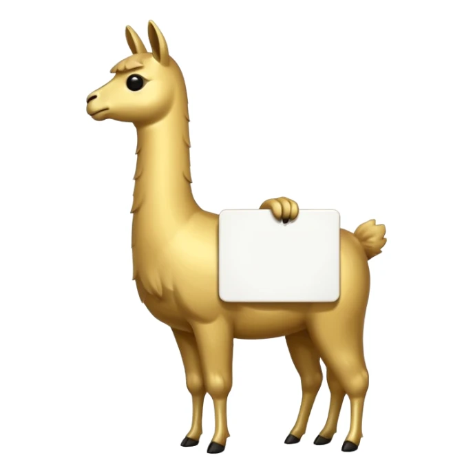 A small golden llama silhouette holding a white sign sticker