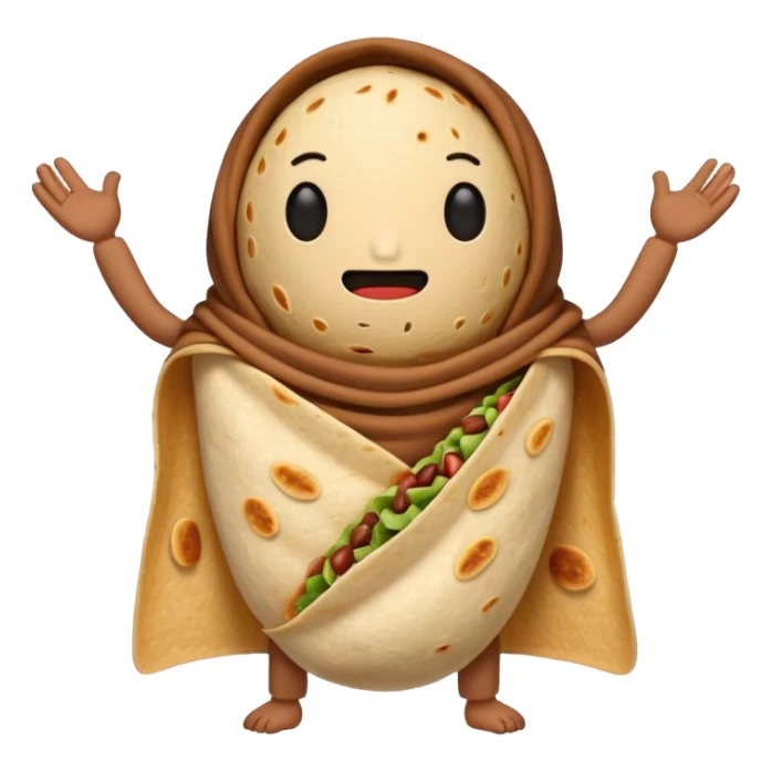 A burrito with arms and legs and no face sticker