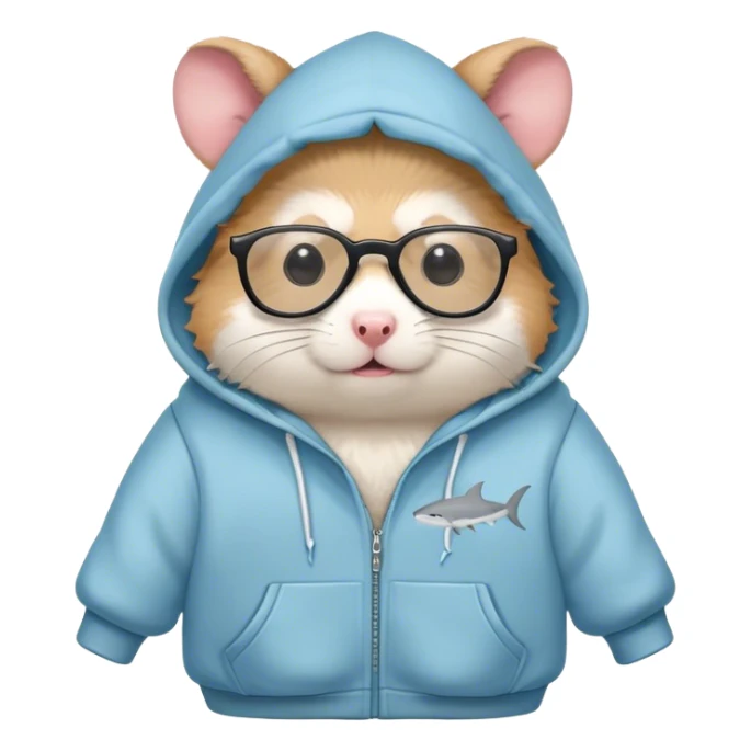 Hamster with glasses and shark hoodie sticker
