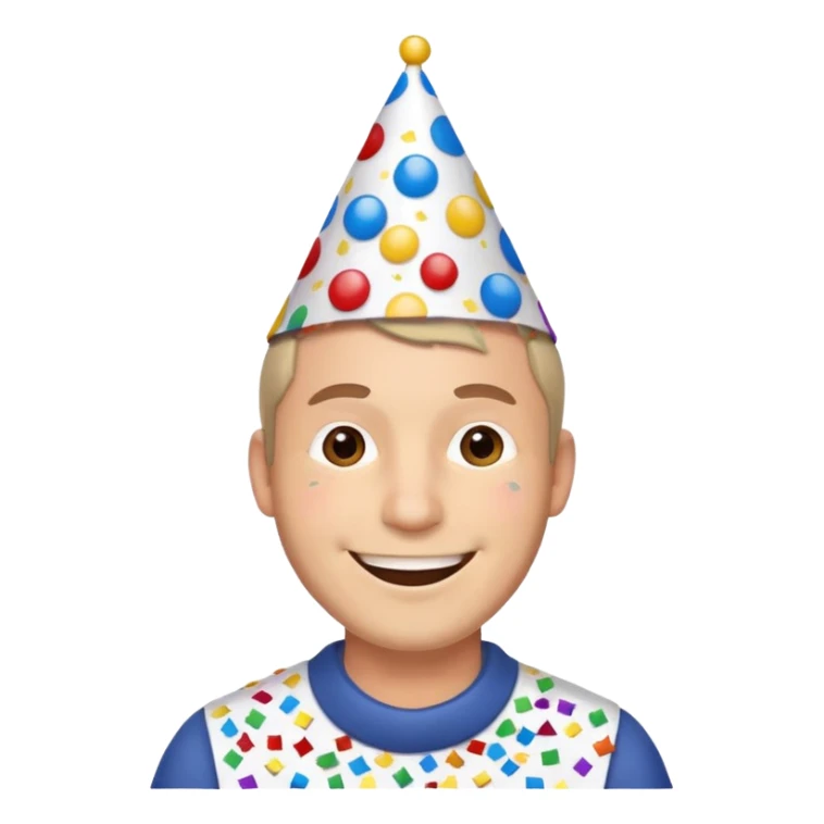 Part planner, man wearing a birthday cap and confetti corns besides him sticker