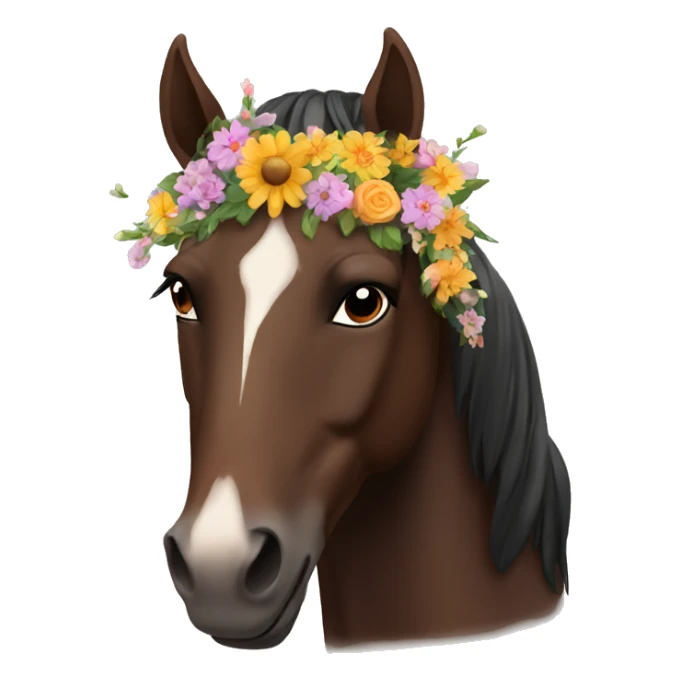 Dark Brown horse with flowers on his head  sticker