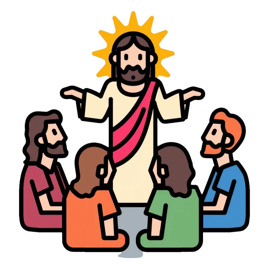 Jesus teaching his followers, spiritual leader with disciples sticker