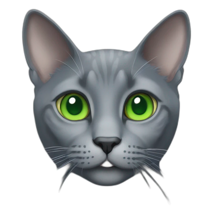 grey russian blue cat with green eyes with big pupils and smiling sticker