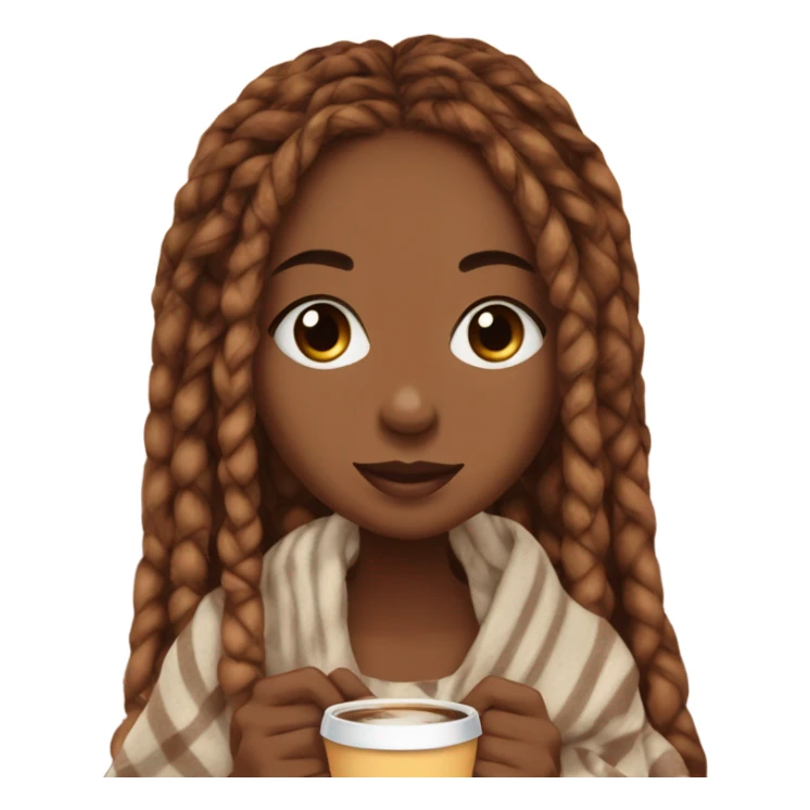 Box braids girl autumn with blanket and coffee sticker