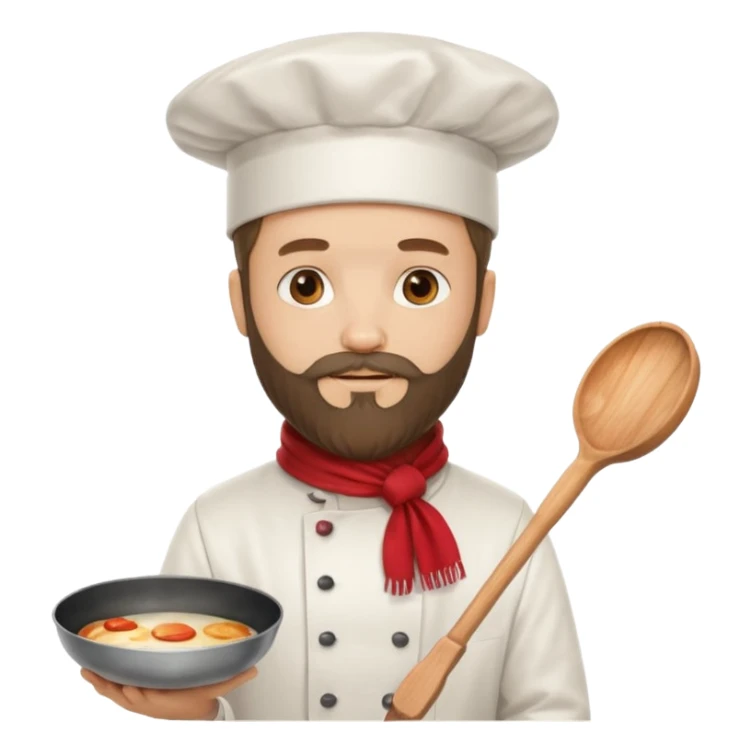 Bearded Chef – wearing tall white hat, red scarf, holding frying pan sticker