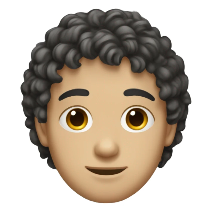 Young slavic guy, light skin, dark curly medium length hair with small bangs that don't cover his eyes.  sticker