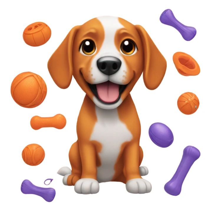 Dog fully orange playing with dog toys  sticker