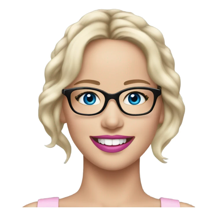 Happy Jennifer Lawrence,  blue eyes wearing glasses and pink lipstick  sticker