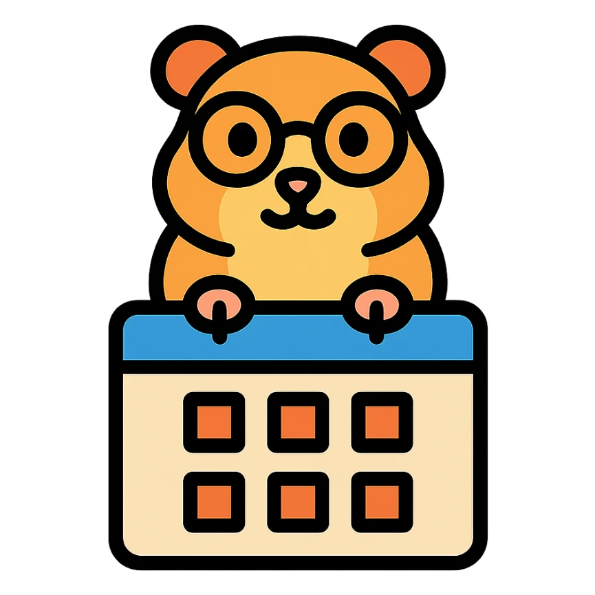 studious guinea pig with glasses sitting on a calendar, cute outlined colorful style sticker