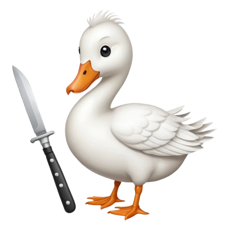 Duck holding knife in mouth but make it a white goose sticker