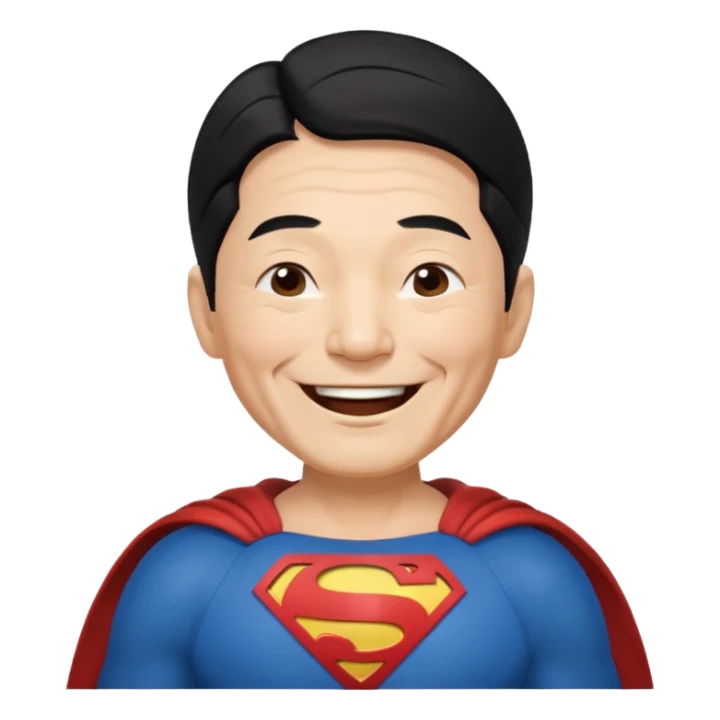old Chinese dressed as Superman laughing with closed eyes sticker