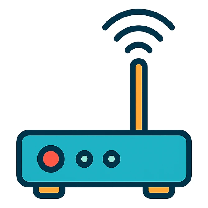 router icon, modern color outline style, clean and techy, for networking app sticker