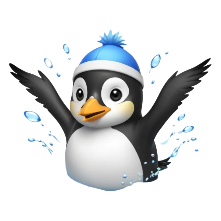 A cheerful penguin swimmer in swim cap, doing a playful backstroke with water rings popping around.
 sticker