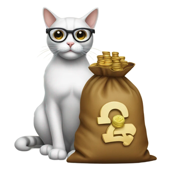 cat in brutal glasses with a bag of пщдв coins sticker