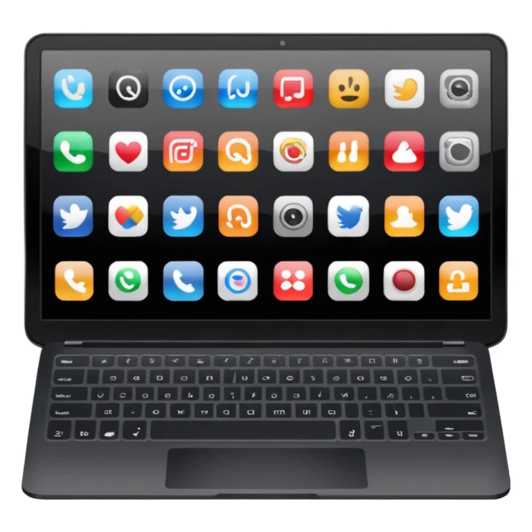 A simple black laptop displaying app icons in a 6x4 grid sticker