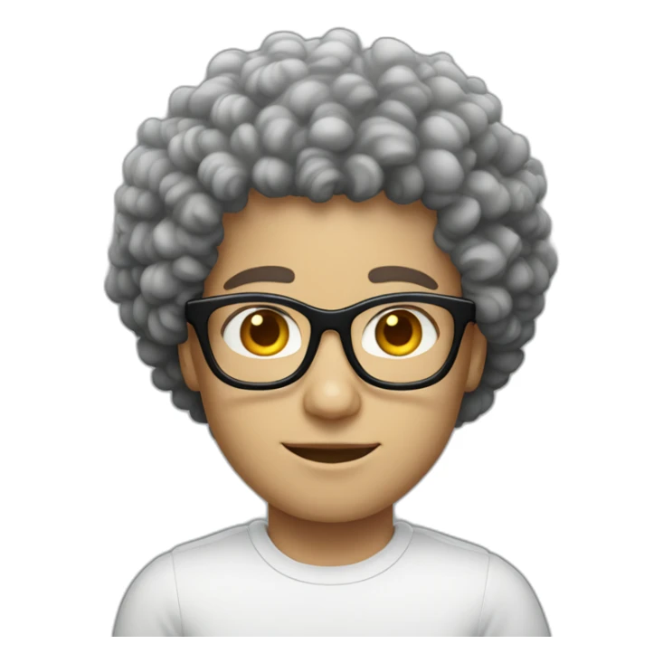 white boy white skin with afro curly black hair and squared glasses sticker