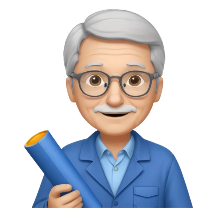 A wise old engineer with warm smile, blueprint rolled under his arm.
 sticker