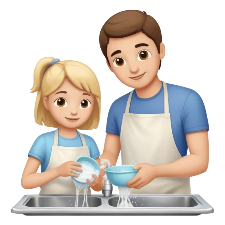 child and parent washing dishes together, friendly and caring sticker