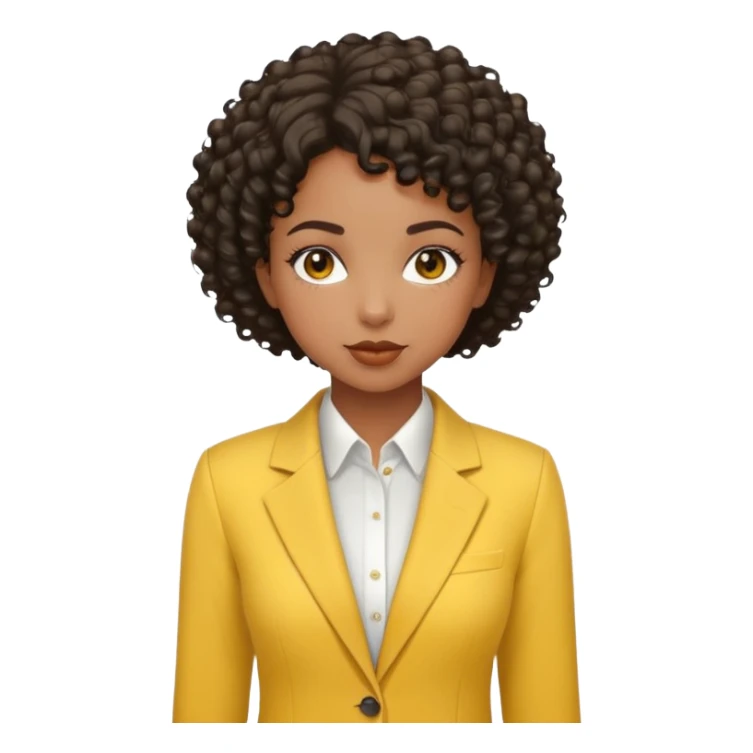 black girl Short curly hair, yellow suit,  sticker
