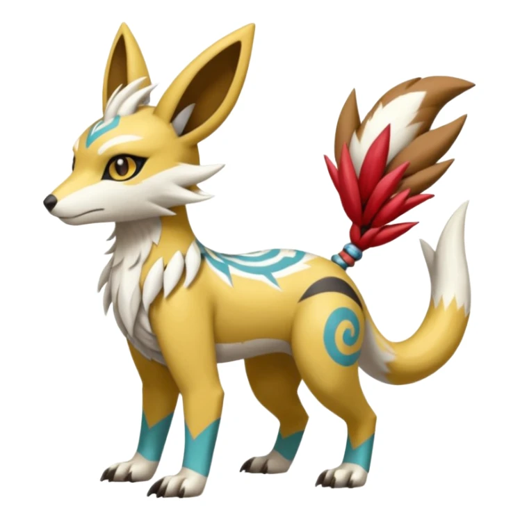 Tropical Tiny Marked Patterned Tribal WereGarurumon-Linoone-Meloetta-Renamon-Zangoose-fusion-hybrid-creature (full body) sticker