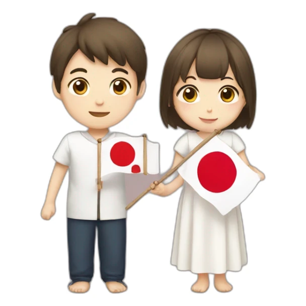 boy and girl holding Japanese flag sticker