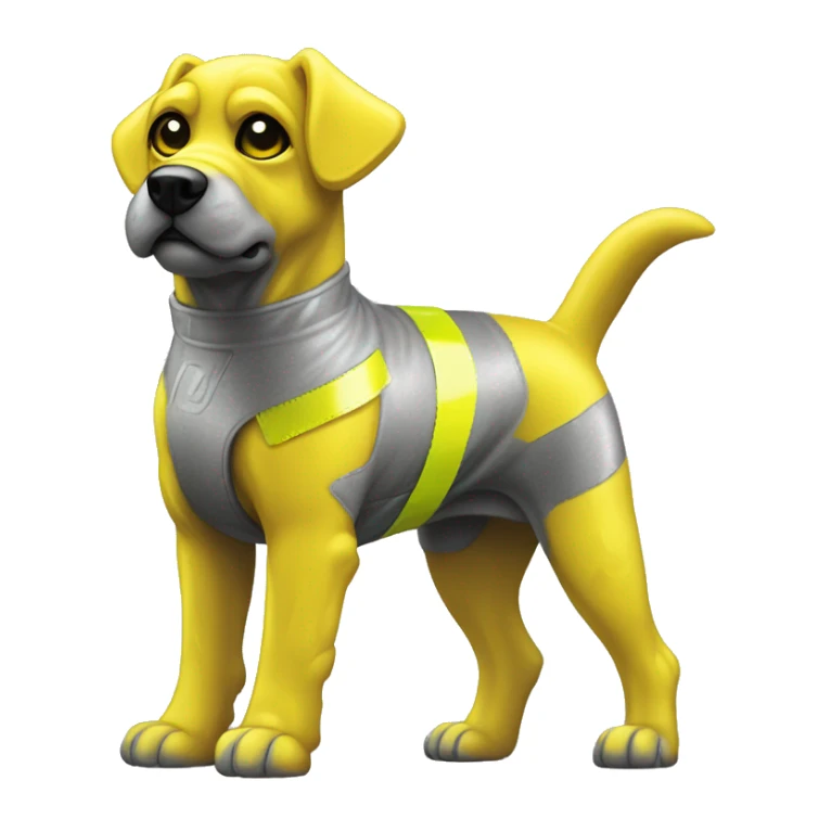 Yellow holographic oilslick dog yellow caution tape graffiti gray neon sticker