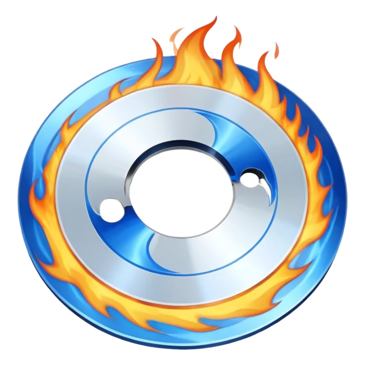 A minimalist CD disc with a subtle fire design, white and blue flames, with a circle in the middle and a hole in the center sticker