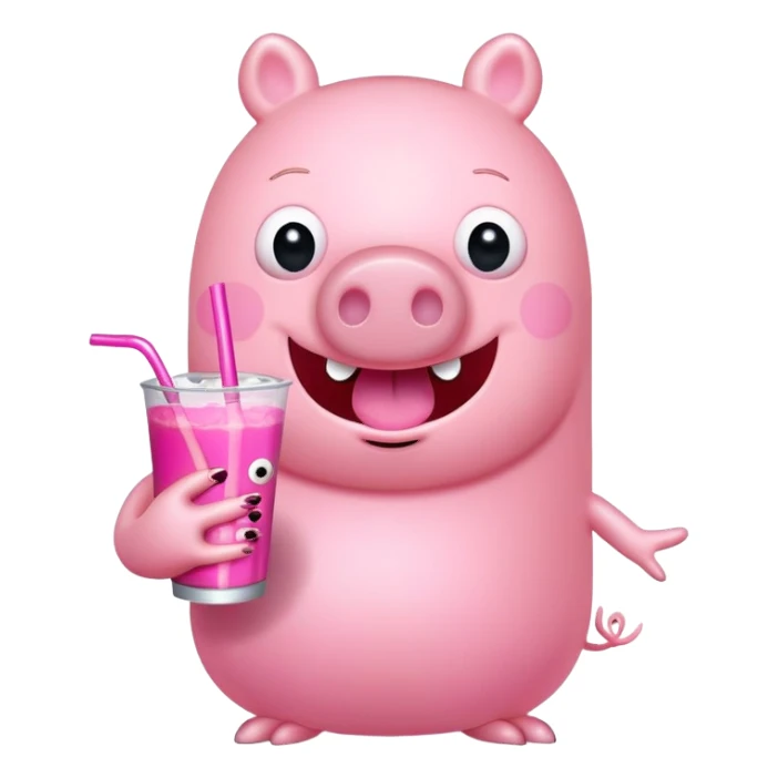 Peppa Pig with long fashionable nails, holding a monster drink. sticker