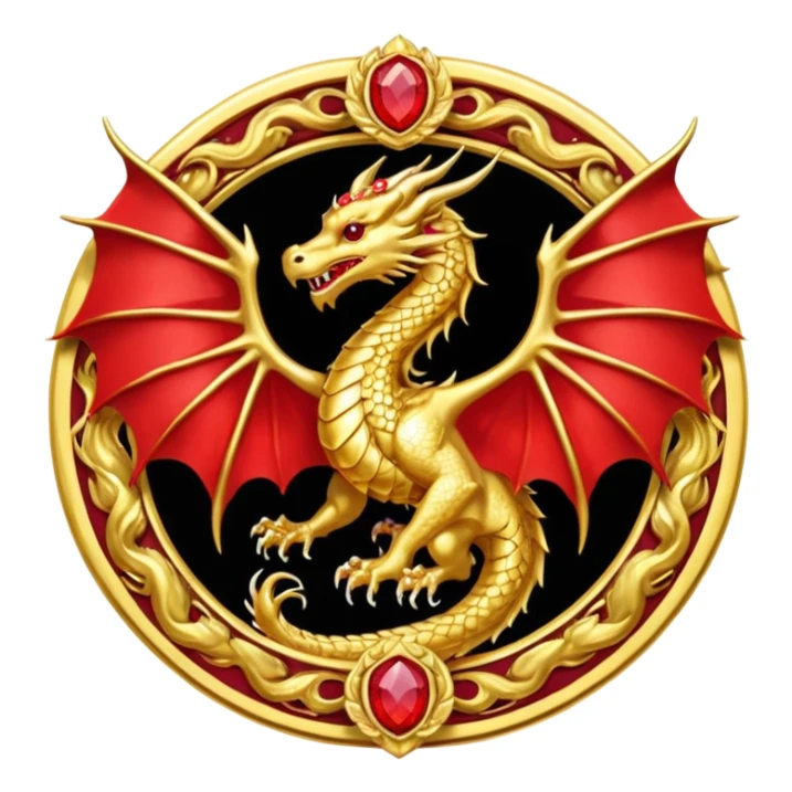 Golden Dragon with wings crest/brosch in a circle with red gems sticker
