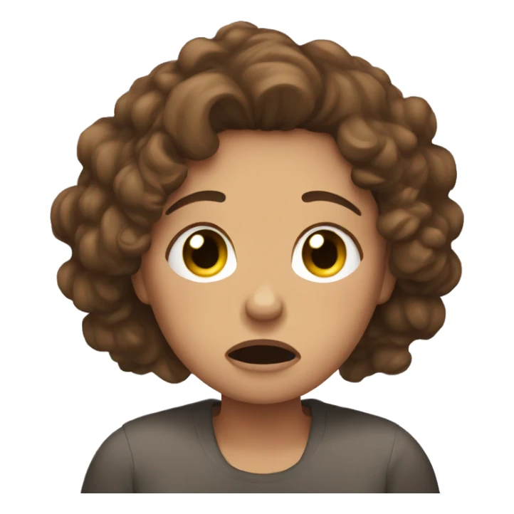 woman with curly brown hair crying at her phone sticker