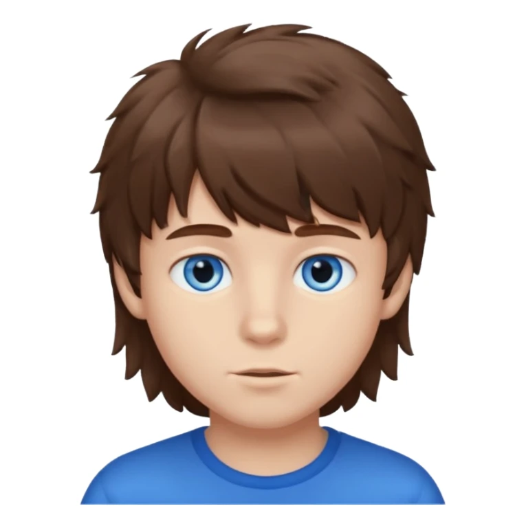 Brown hair with fluffy bangs and blue eyes boy sticker