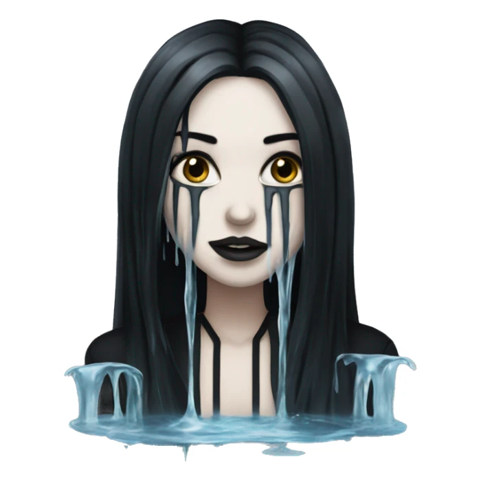 white goth women with long black hair with water dripping off her face  sticker