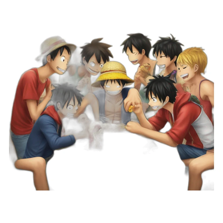 luffy eating meet with all his buddy sticker