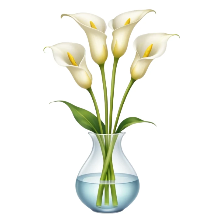 Ultra realistic beautiful Calla Lily Zantedeschia Bouquet with a yellow satin ribbon in a translucent vase with water  sticker