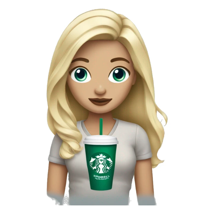 blonde girl blue eyes with Starbucks cup drink sticker