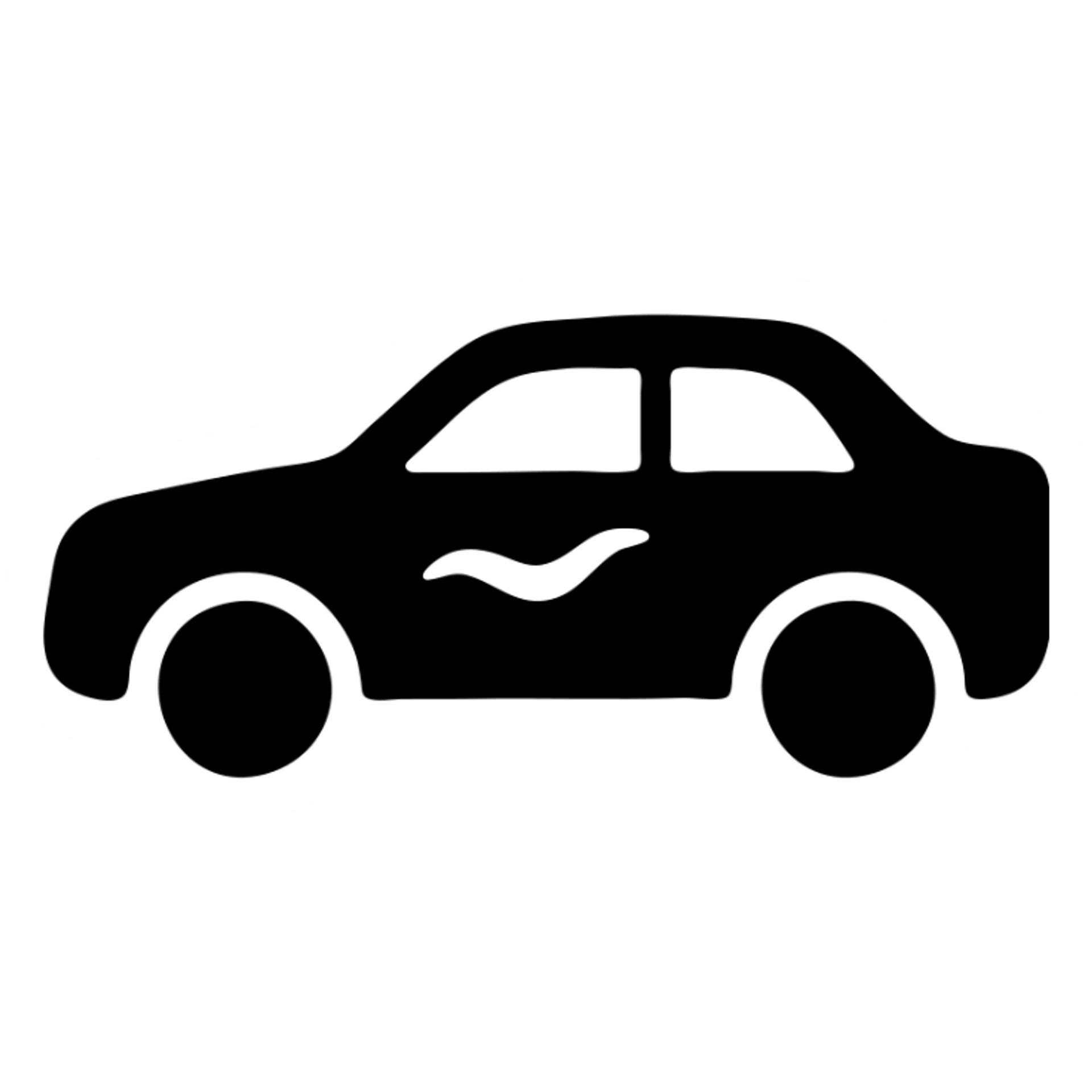solid filled icon of a car with a small dent, representing Paintless Dent Repair (PDR) sticker