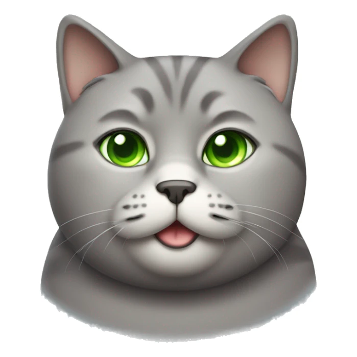 grey fat cat, looking cute and round, green eyes sticker