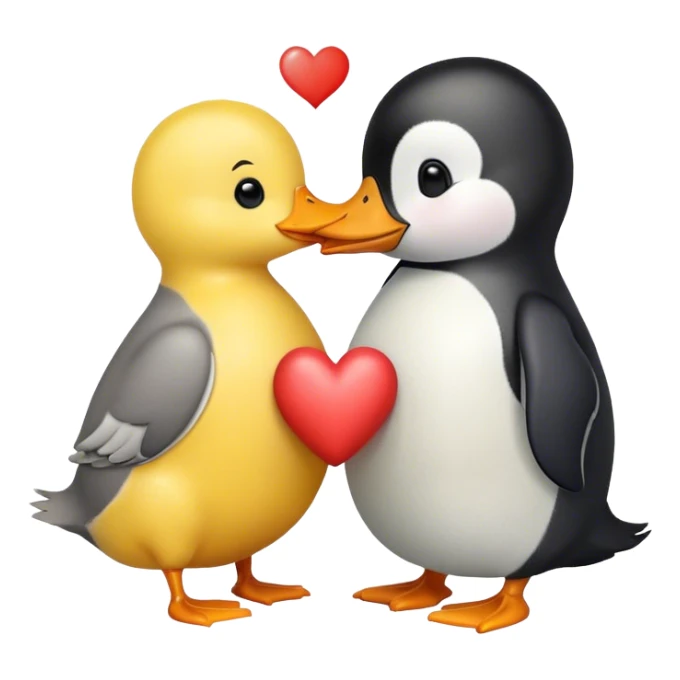 Yellow duck holding a heart and kissing a penguin sticker
